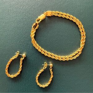 Gold bracelet & chain wrap earring set